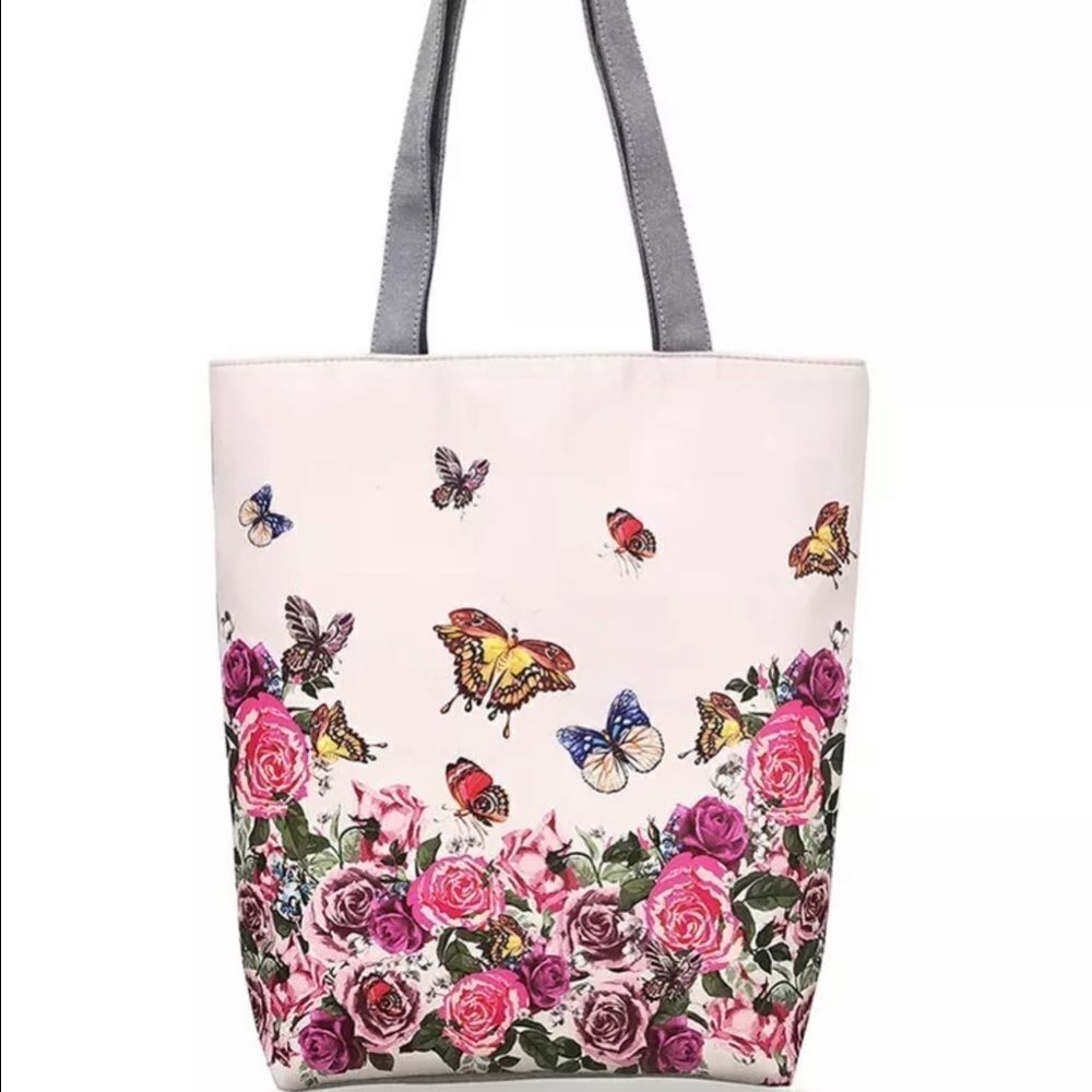 ELEGANT BUTTERFLY ZIP TOP TOTE BAG